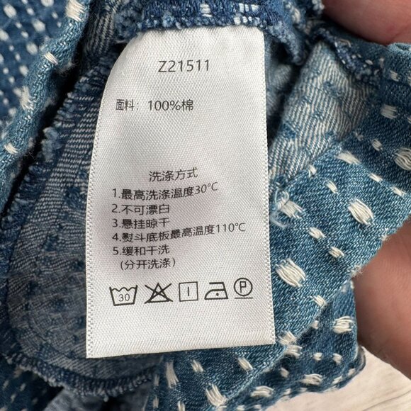 Zow Zow Striped Embroidered Denim Snap Down Jacket‎ Women's Large Blue/White - Picture 10 of 12